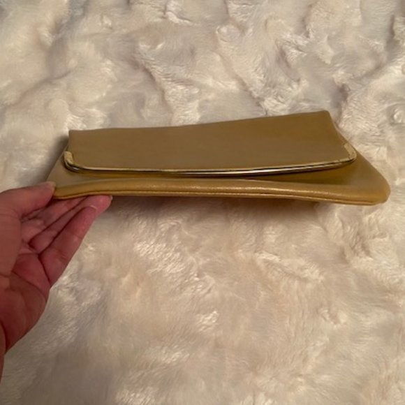 Gold-Toned Envelope Clutch Purse Faux Leather - Picture 5 of 10